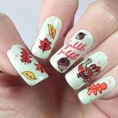 Vista 19 de Uñas postizas a presión de otoño, uñas postizas cortas cuadradas de MABKJLF con diseños de hojas de arce, pegamento brillante en uñas, uñas