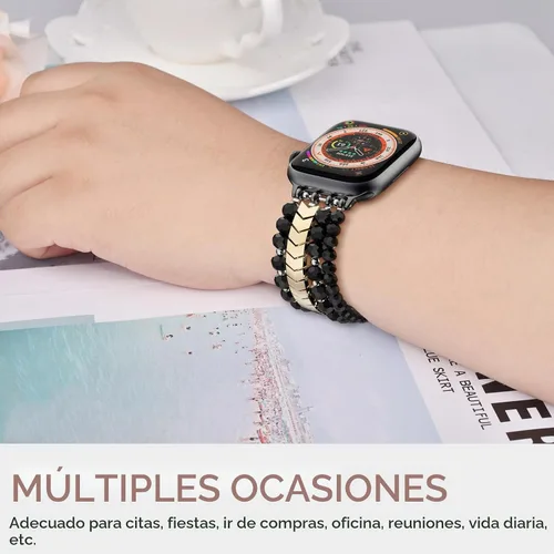 Vista 4 de MOFREE - Pulsera de cuentas compatible con Apple Watch Band de 1.496 in/1.575 in/1.614 in/1.65 in (38, 40, 41 y 42 mm) Series Negro/Oro