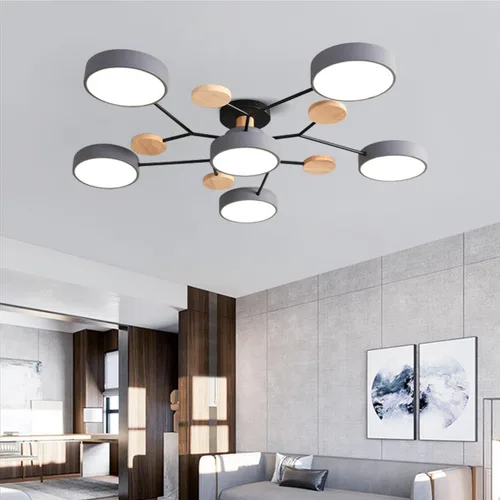 Vista 13 de Lámpara de techo LED moderna, lámpara LED regulable de 55 W, lámpara de techo moderna de montaje empotrado, lámpara de techo de madera para sala