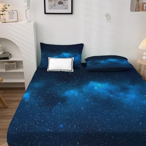 Vista 3 de Galaxy Sheets - Juego de sábanas de tamaño individual, sábanas de microfibra suave y bolsillo profundo, sábanas y fundas de almohada estampadas sin