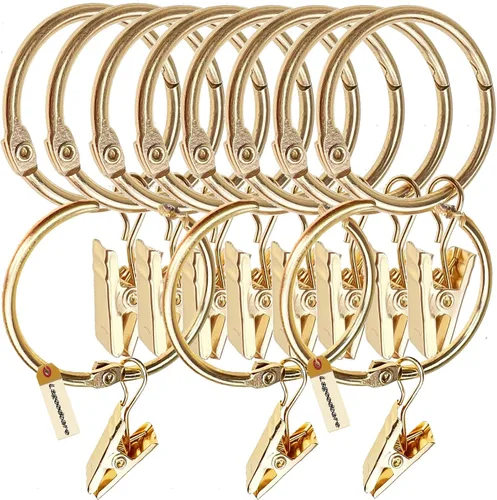 Vista 5 de Lsgoodcare 30 clips de cortina que se abren con anillos dorados de 2 pulgadas, clip decorativo de metal fuerte, anillos de clip abiertos a prueba