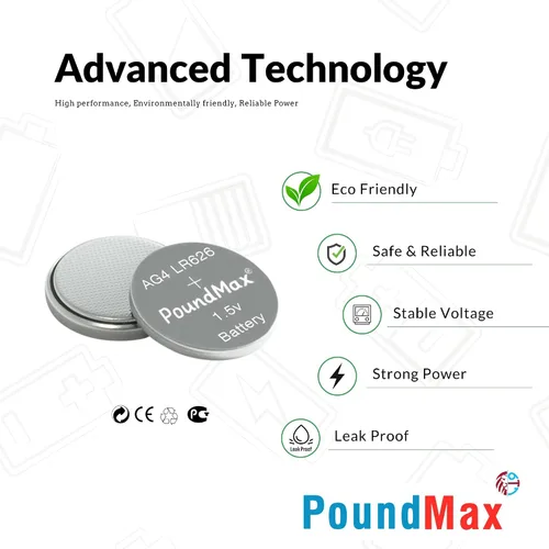 Vista 3 de PoundMax AG4 LR626 Baterías 1.5v Batería alcalina de botón - 10