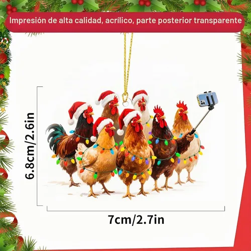 Vista 2 de Funny Christmas Ornament 2026, Farm Chicken Christmas Ornaments