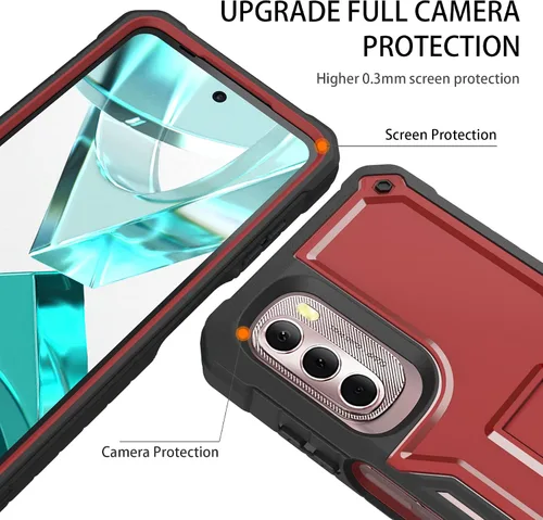 Vista 4 de Funda para Motorola g Stylus 4G 2022, protección de grado militar, a prueba de golpes, con protector de pantalla HD de vidrio templado y soporte Rojo