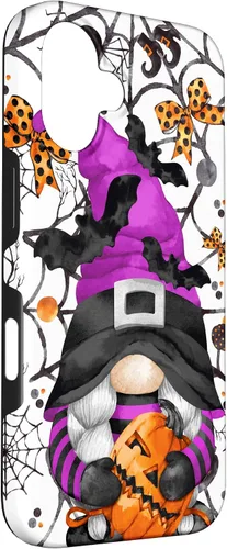 Vista 3 de iPhone 16 Lindo gnomo de Halloween para mujeres y bruja púrpura Witchy Boo Case