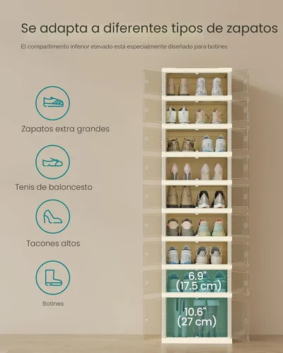 Vista 4 de SONGMICS Organizador plegable de almacenamiento de zapatos para armario, armario apilable para tenis con puerta magnética, contenedores grandes