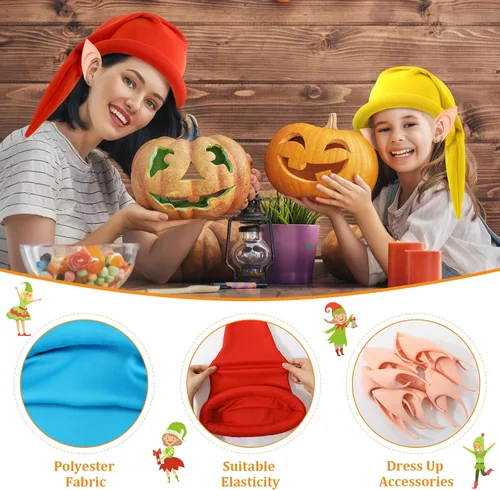 Vista 2 de Unittype Juego de 14 disfraces de enano de Halloween, 7 sombreros enanos de Navidad, gnomo, elfo, 7 orejas de elfo de hada, orejas puntiagudas falsas