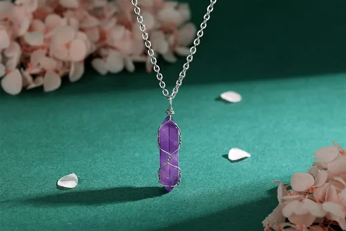 Vista 4 de MAIBAOTA Healing Crystal Stone Necklace Life of Wire Wrapped Teardrop Crystals Pendant Necklaces Natural Reiki Quartz Gemstone Jewelry for Women