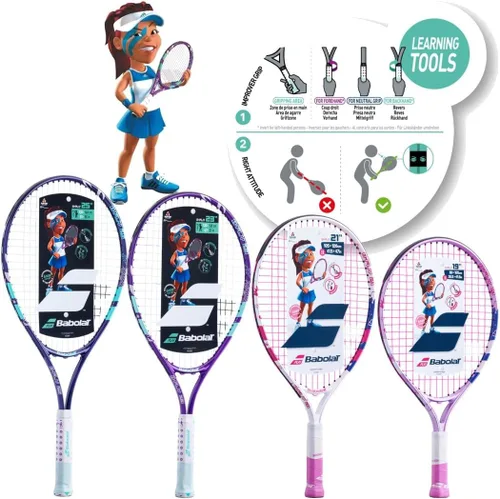 Vista 2 de Babolat B'Fly - Raqueta de tenis con 3 overgrips y 3 pelotas de tenis rosas
