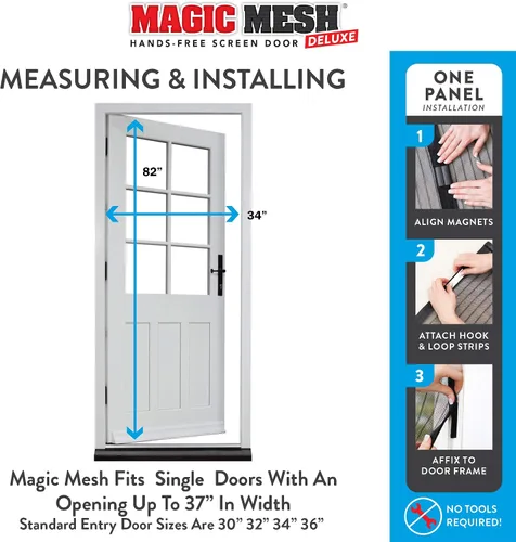 Vista 5 de Magic Mesh Deluxe, Negro Puerta mosquitera magnética, resistente, cierre magnético, red para puerta, pantalla para patio, pantalla para puerta