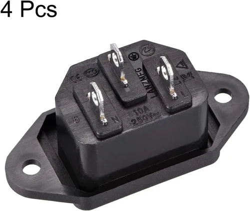 Vista 3 de uxcell Adaptador de enchufe de montaje en panel AC 250V 10A C14 3 pines IEC Módulo de entrada Enchufe Conector de alimentación recto Pack de 4