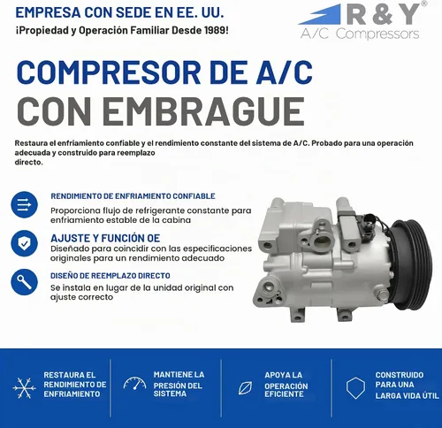 Vista 2 de Compresor de aire acondicionado automotriz RYC y embrague de A/C FG358