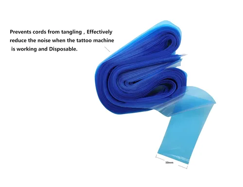 Vista 5 de HuoHuo 100 fundas de cordón con clip de tatuaje, fundas de plástico con clip azul, fundas desechables para cable de higiene, una caja de 100 fundas
