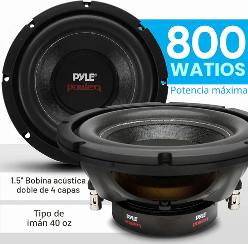Vista 3 de Altavoz de graves de 4 ohmios doble de 1000 W y 10 pulgadas Pyle, 8" (20 cm)