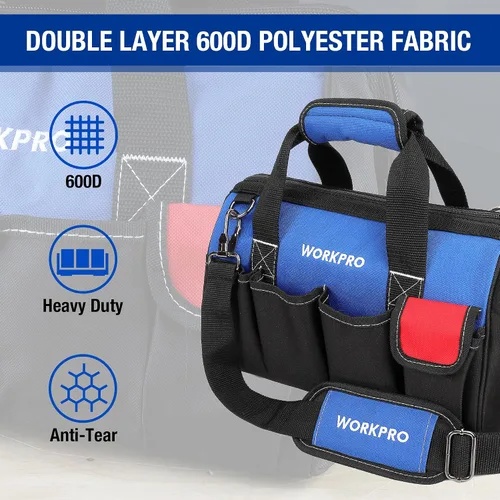 Vista 2 de WORKPRO Bolsas de herramientas, Negro/Azul/Rojo, 14 - pulgadas, Bolsa de herramientas