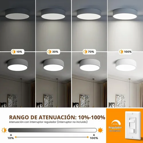 Vista 3 de Lámpara de Techo LED Blanca Regulable de Montaje al Ras, Accesorios de Iluminación Modernos Redondos para Pasillo, Luces de Techo 5CCT 2700K-6000K