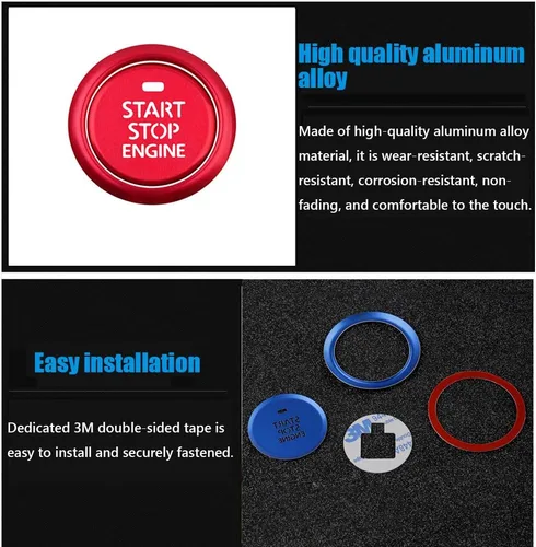 Vista 3 de Great luck - Juego de calcomanías de aluminio para interruptor de arranque y parada del motor, 2 piezas, color azul para Mazda 3 (2019-2020 2021)