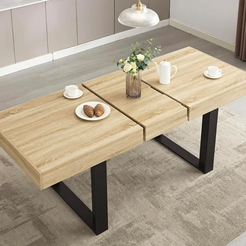 Vista 10 de STHOUYN Mesa de comedor extensible de 63 a 79 pulgadas, moderna mesa de cocina de madera de granja, mesa de comedor larga expandible para 6, 8 y 10