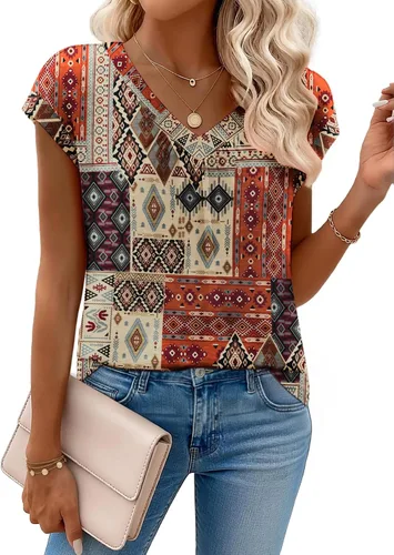 Vista 12 de Zeagoo Camisetas de manga corta con cuello en V para mujer, ropa de negocios, ropa de trabajo, ropa de moda
