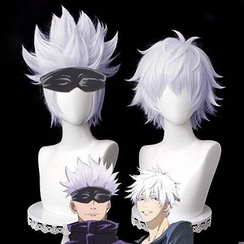 Vista 2 de Max Beauty Anime - Peluca de cosplay unisex para Jujutsu Kaisen y gorra (Gojo Satoru 2)