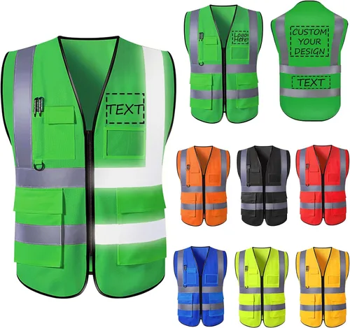 Vista 14 de Chaleco de seguridad con logotipo personalizado para hombre, chaleco de trabajo protector de alta visibilidad con reflectante