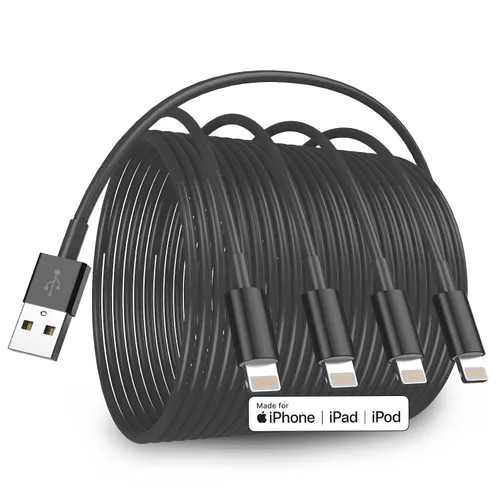 Vista 7 de Paquete de 4 cables de carga para iPhone de 6 pies de largo, USB a Lightning, USB 2.4A, cable de carga rápida para iPhone 14/13/12/11 Pro/11/XS