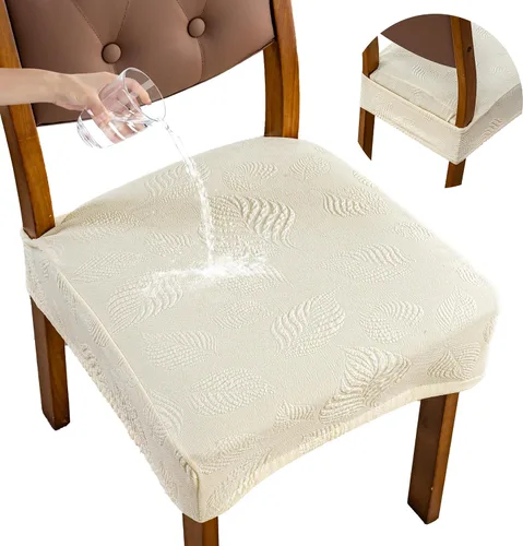 Vista 34 de Genina Juego de 2 fundas impermeables para sillas de comedor, fundas elásticas de jacquard extraíbles y lavables, sin fundas traseras, color beige