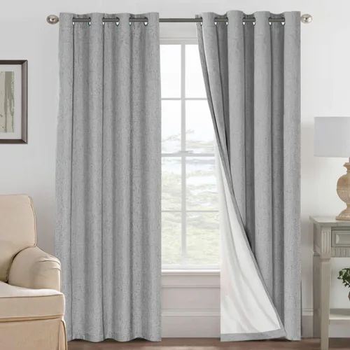 Vista 63 de H.VERSAILTEX Cortinas 100% opacas con aislamiento térmico, texturizadas, de lino, con bloqueo completo de calor y luz, para sala de estar y Negro