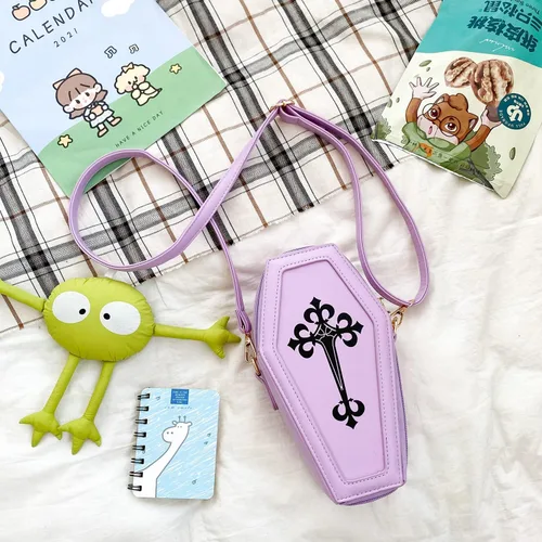 Vista 2 de Bolso gótico de piel sintética para mujer bolso cruzado con forma de ataúd bolso pequeño para teléfono celular bolso de hombro para Halloween cosplay