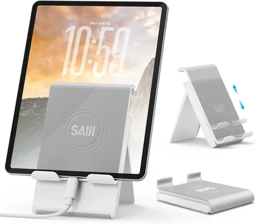 Vista 3 de SAIJI Soporte ajustable para tableta, portátil, plegable, para escritorio, compatible con iPad, iPhone, Nintendo Switch, Samsung Galaxy y Kindle