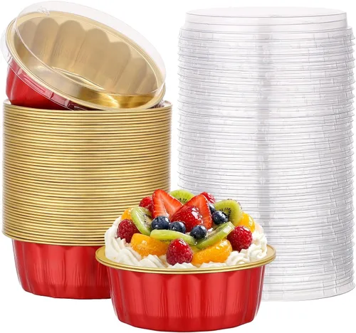 Vista 84 de Beasea Disposable Ramekins with Lids, 50 Pack 8oz 235ml Aluminum Foil Baking Cups with Lids, Aluminum Creme Brulee Ramekins Muffin Cupcake Pudding