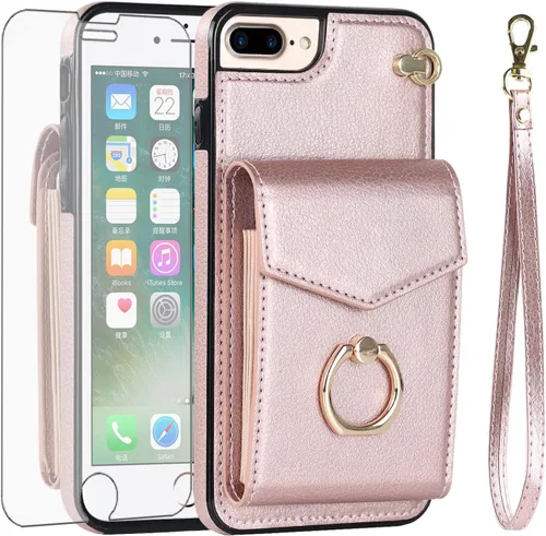 Vista 7 de Asuwish Funda para iPhone 7plus 8plus 7/8 Plus con protector de pantalla de vidrio templado y anillo de bloqueo RFID, soporte para tarjeta celular i