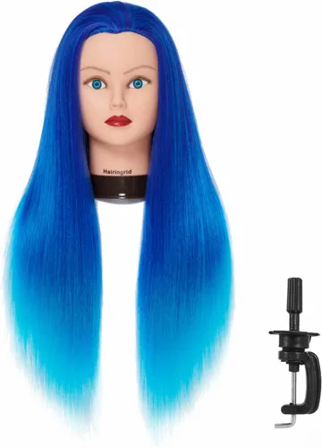 Vista 8 de Hairingrid Cabeza de maniquí de 26 a 28 pulgadas, para entrenamiento de peinado, cosmetología, cabeza de muñeca, pelo de fibra sintética y soporte