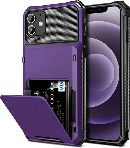 Vista 33 de Vofolen Funda compatible con iPhone 12, cartera 5G, 4 ranuras para tarjetas, tarjetero con bolsillo oculto, doble capa, cubierta trasera protectora