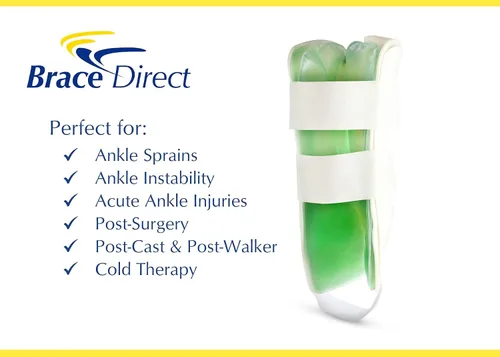 Vista 4 de Brace Direct Tobillera de gel + envoltura de hielo para pies (L/XL), estribo y férula para soporte de tobillo con hinchazón, inflamación, lesiones