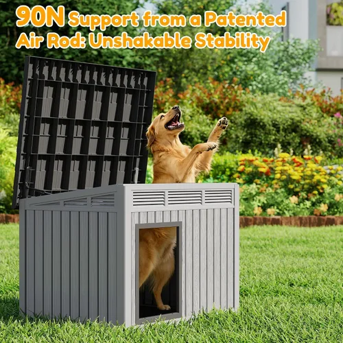Vista 3 de Fancyango Casa grande para perros para interiores y exteriores, resistente a la intemperie y techo extraíble, se adapta a perros pequeños a grandes