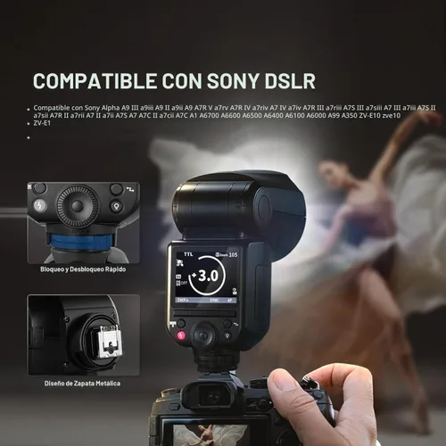 Vista 7 de NEEWER Z2PRO-S 2.4G TTL Flash de cabeza redonda Speedlite compatible con cámara Sony, inalámbrico compatible con Godox, 76Ws 1/8000s HSS, interfaz