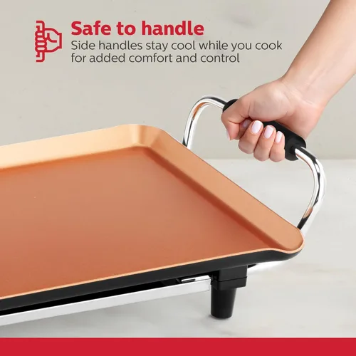 Vista 6 de Holstein Housewares Plancha eléctrica de 16 pulgadas, revestimiento antiadherente Healthy-Eco y sin humo, gran superficie de cocción para hacer