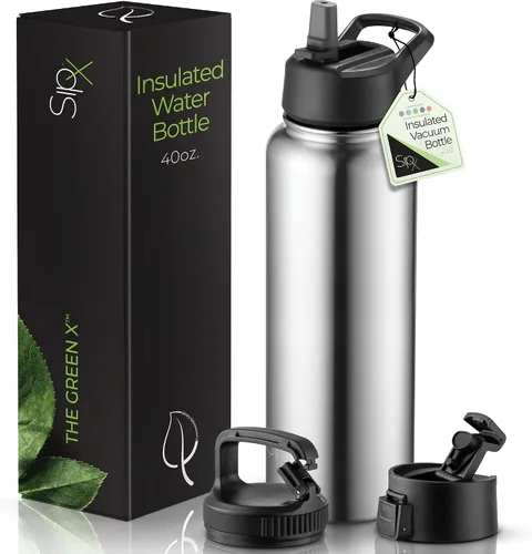 Vista 43 de SIPX™ Botella de Agua Aislada de 18 oz con 3 Tapas – Acero Inoxidable a Prueba de Fugas, Triple Aislamiento – Frío 24 Horas/Caliente 12 Horas