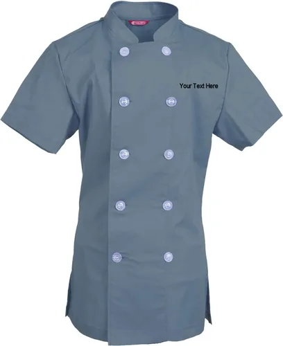 Vista 7 de Abrigo de chef bordado para mujer, camisa de chef de manga corta, abrigo de cocinero personalizado con tu texto Manzana Verde (Apple Green)