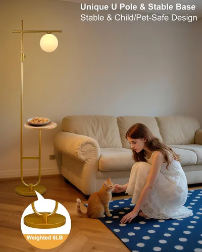 Vista 7 de Lightdot Lámpara de pie alta moderna dorada de 66 pulgadas con mesa 1 mesa Globo-Gold