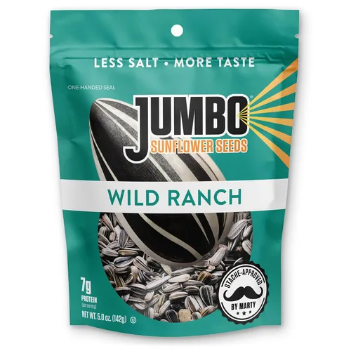 Vista 9 de JUMBO Sunflower Seeds to Eat, Mega Sin Sal, Bolsas de 5.5 oz (paquete de 12) – Semillas sin sal tostadas en la cáscara, aperitivo bajo en sodio