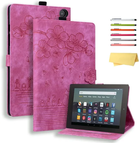 Vista 35 de Funda para tableta Amazon Kindle Fire HD 8 (8ª/7ª/6ª generación, 2018/2017/2016), con portalápices, bolsillo para tarjetas, imán de piel sintética