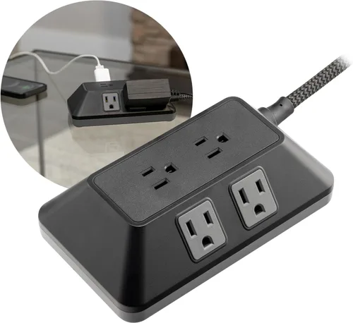 Vista 2 de GE Protector SurGE de 6 tomas, tira de alimentación trenzada de 6 pies, enchufe plano, adaptador espaciado, extensor de salida múltiple