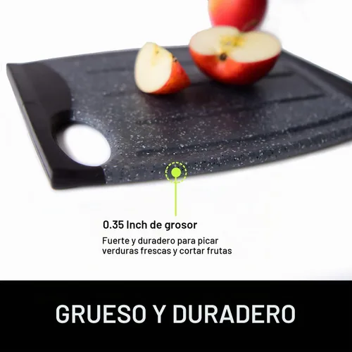 Vista 3 de Mini tabla de cortar, plástico de 7.48 pulgadas, bordes antideslizantes, múltiples ranuras para jugos, apta para lavavajillas, sin BPA, mango