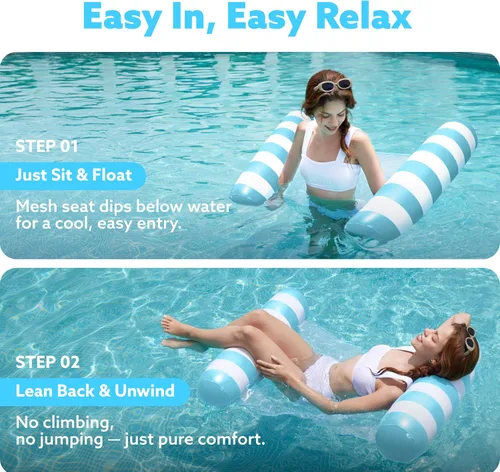 Vista 4 de SLOOSH Hammock Pool Floats Adults, 4-in-1 Multi-Purpose Inflatable Pool Floaties PVC Water Hammock Lounge Floaties