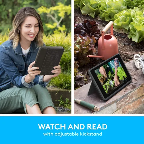 Vista 4 de Logitech Rugged Folio - Funda protectora para iPad (7ª, 8ª y 9ª generación) con conector inteligente, soporte, teclado duradero a prueba