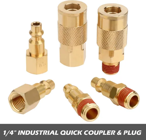 Vista 3 de Hromee Accesorios para Manguera de Aire 1/4 Pulgada NPT de Latón, Conector y Tapón de Conexión Rápida, Kit de Accesorios para Compresor de Aire
