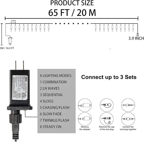 Vista 2 de Dazzle Bright Mini cadena de 200 luces LED de Halloween, 65 pies, conectables, impermeables, 8 modos, luces de hadas para interiores y exteriores
