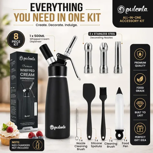 Vista 4 de Dispensador de Crema Batida Premium – Máquina de Batir a Prueba de Fugas con 3 Boquillas de Acero Inoxidable, Espátula, Bolígrafo para Alimentos